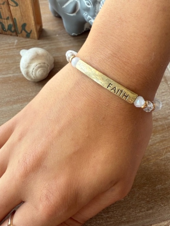 Jewelry - FAITH Beaded Stretch Bracelet with Gold Bar